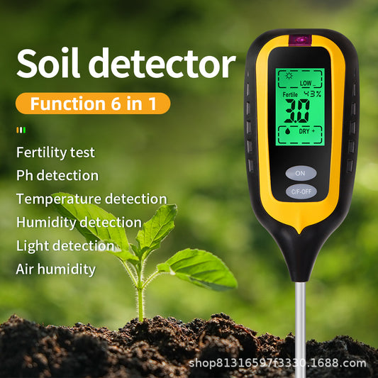 6-in-1 Soil Sensor: pH, Temperature, Moisture, Light, and Nutrients