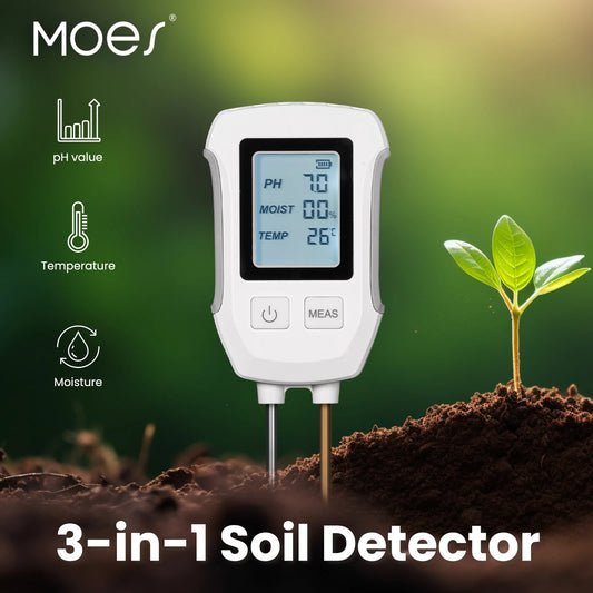 MOES 3 in 1 Soil PH Detector Tester LCD Screen Thermometer Temperature